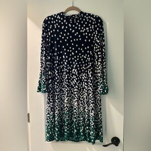Tiana B. Navy, White and Green Patterned Dress